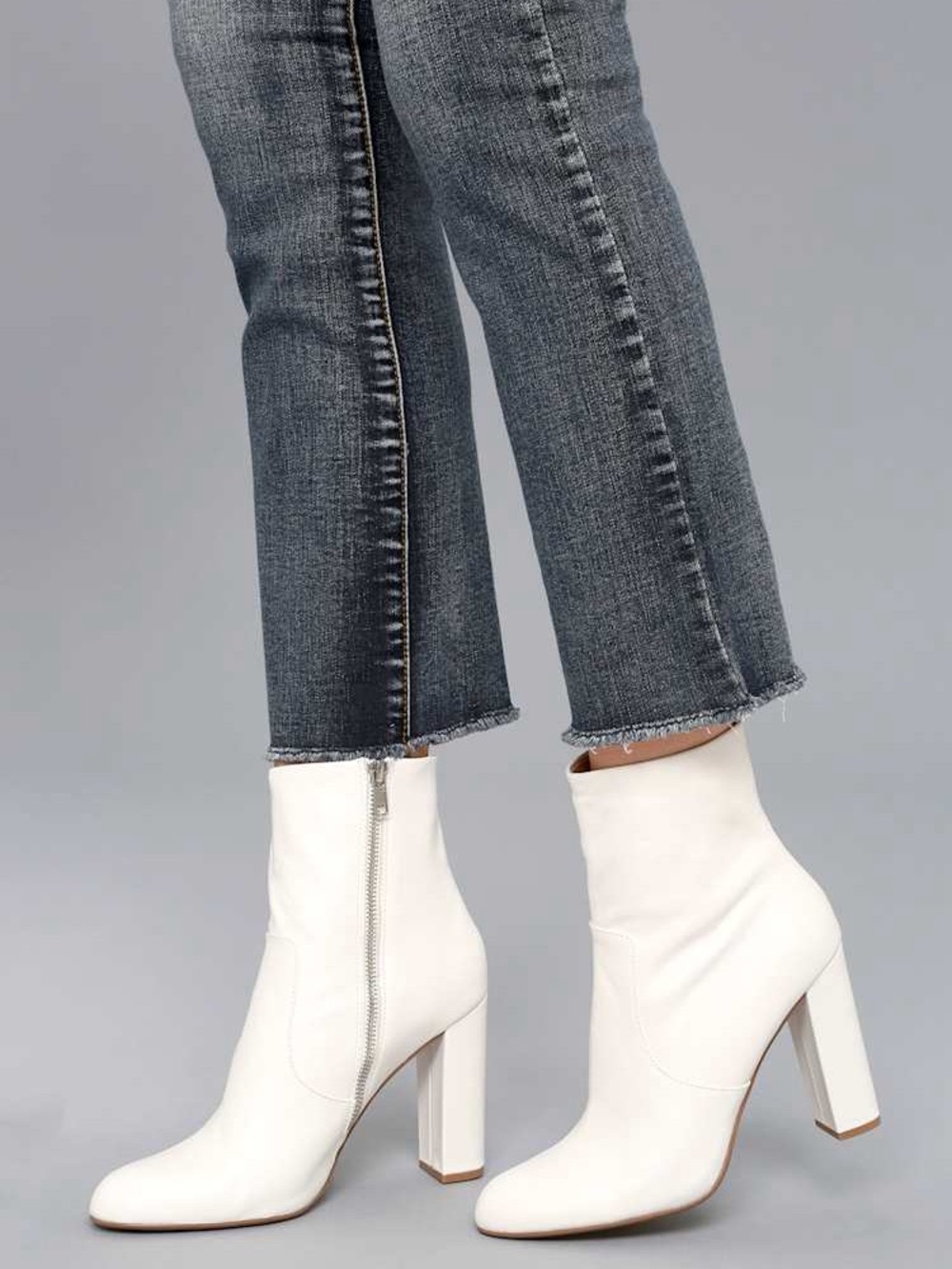Steve Madden Editor White Leather High Heel Ankle Boots with Side Zip